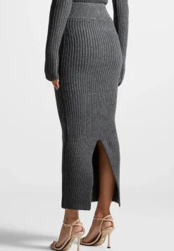 Angled Waist Knit Maxi Skirt