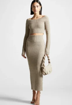 Angled Waist Knit Maxi Skirt