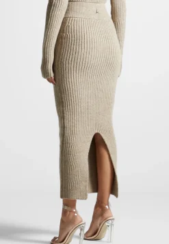 Angled Waist Knit Maxi Skirt