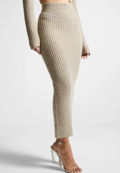 Angled Waist Knit Maxi Skirt