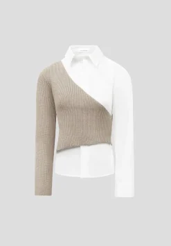 Asymmetric Knitted Overlay Shirt