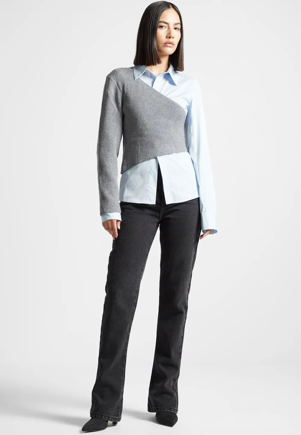 Asymmetric Knitted Overlay Shirt