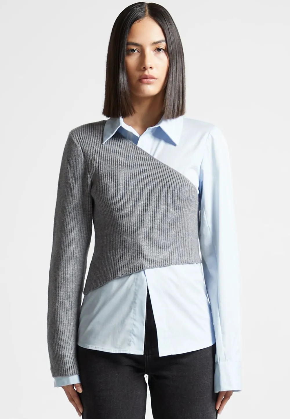 Asymmetric Knitted Overlay Shirt