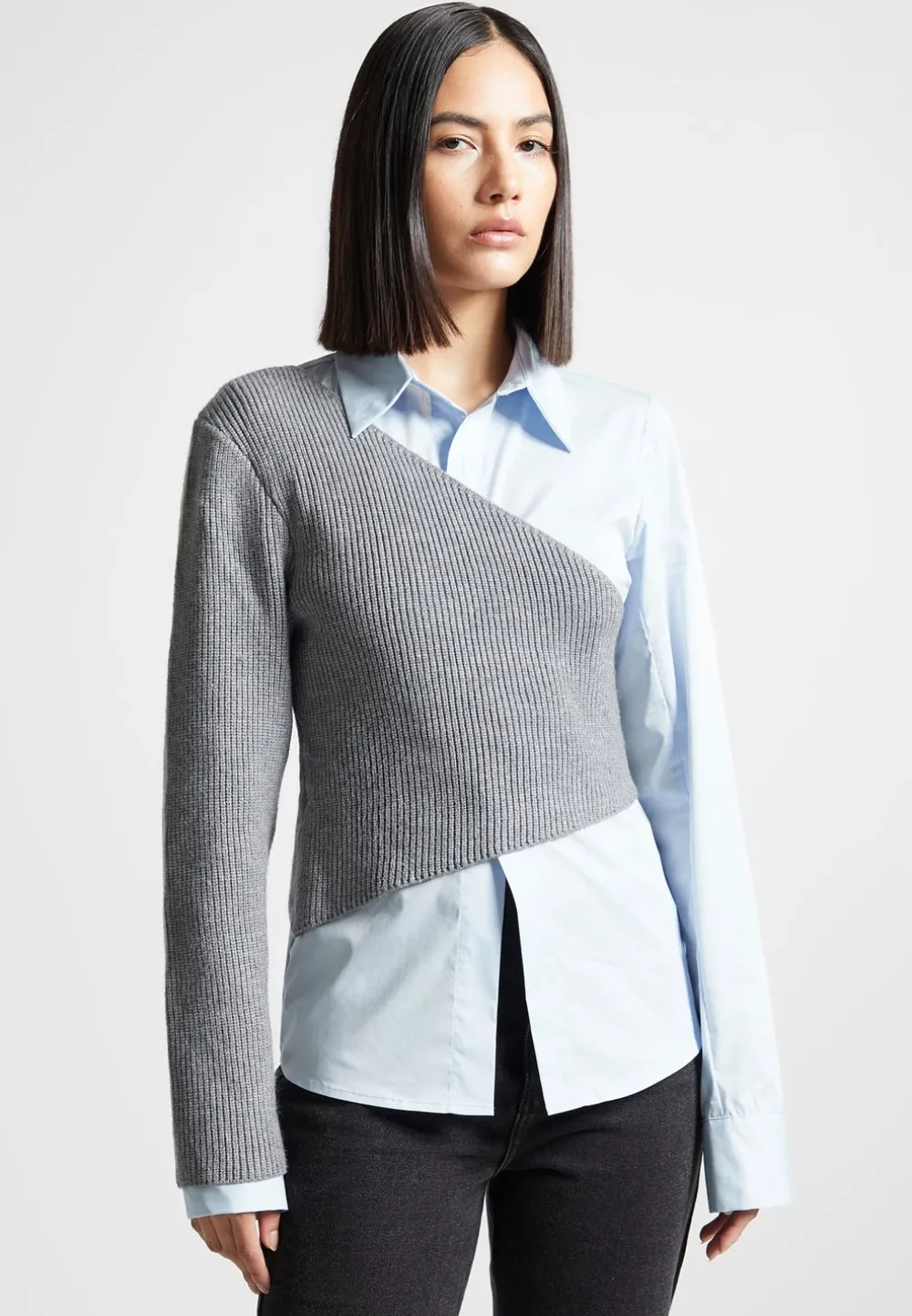 Asymmetric Knitted Overlay Shirt