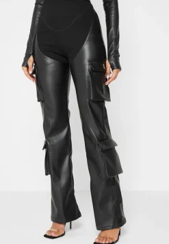 Bandage And Vegan Leather Racer Neck Cargo Pocket Jumpsuit