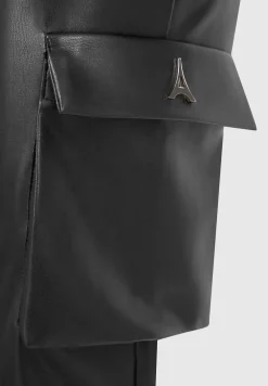 Bandage And Vegan Leather Racer Neck Cargo Pocket Jumpsuit