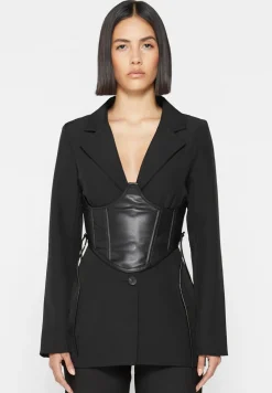 Blazer With Vegan Leather Corset