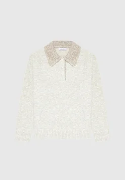 Boucle Knit Contrast Polo Jumper - Cream