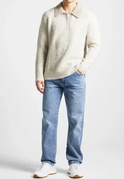 Boucle Knit Contrast Polo Jumper - Cream