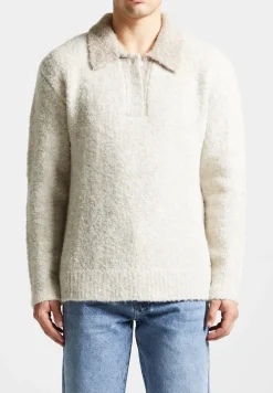Boucle Knit Contrast Polo Jumper - Cream