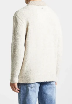 Boucle Knit Contrast Polo Jumper - Cream