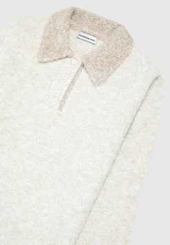 Boucle Knit Contrast Polo Jumper - Cream