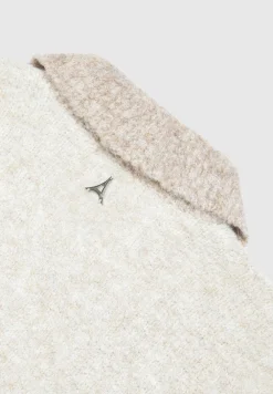 Boucle Knit Contrast Polo Jumper - Cream