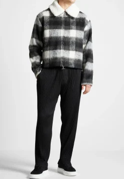 Boxy Check Jacket With Borg Collar