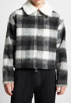 Boxy Check Jacket With Borg Collar