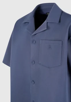 Boxy Twill Revere Shirt - Steel Blue