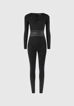 Chequerboard Knit Jumpsuit With Belt