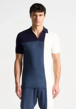 Colour Block Knit Revere Polo Top