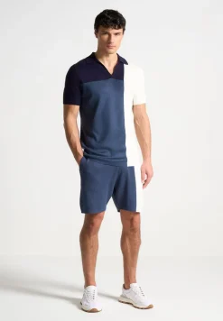Colour Block Knit Shorts - Navy/Steel