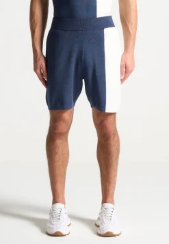 Colour Block Knit Shorts - Navy/Steel