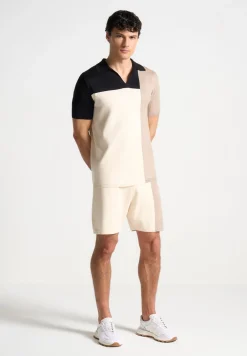 Colour Block Knit Shorts - Black/Beige