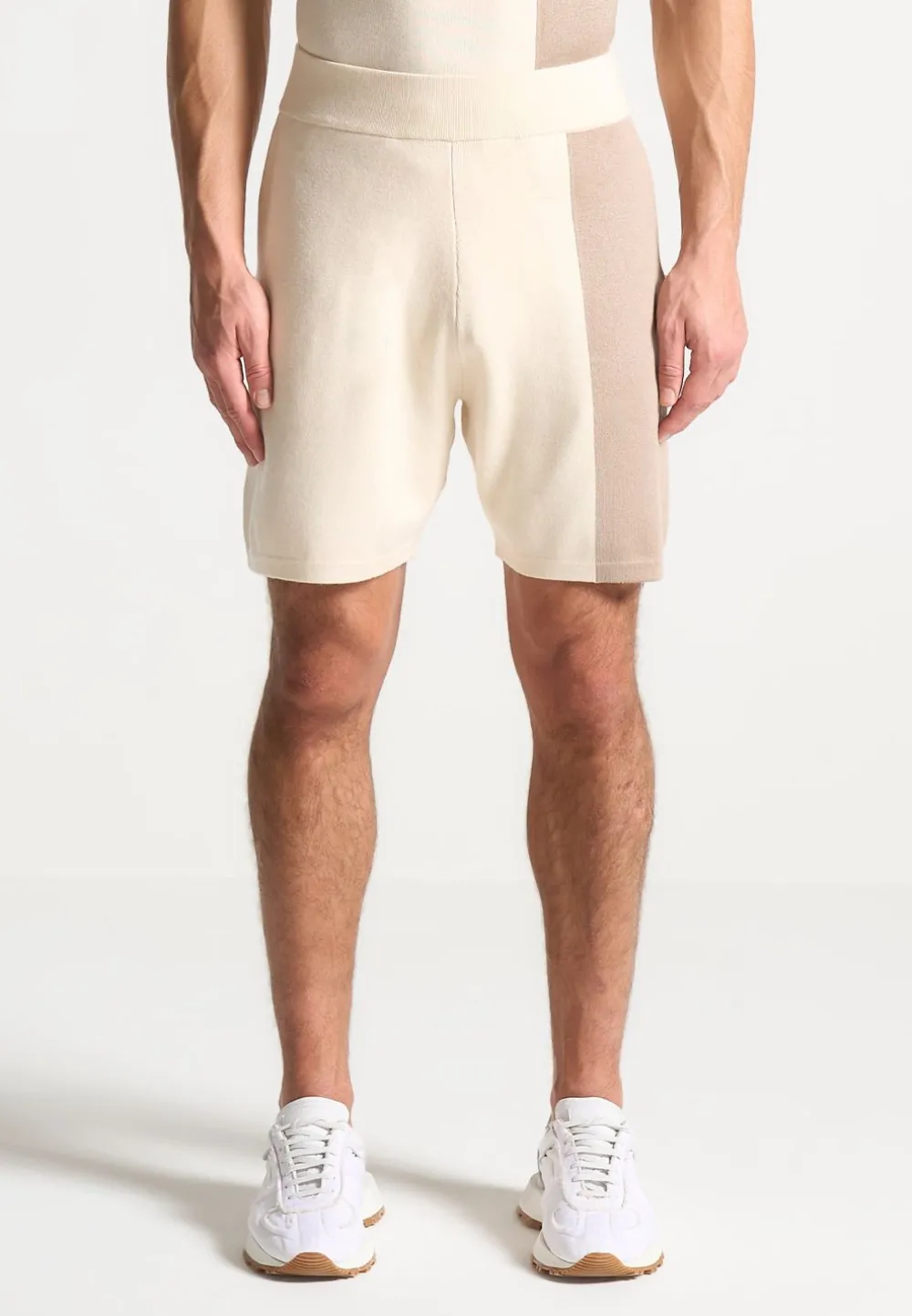 Colour Block Knit Shorts - Black/Beige