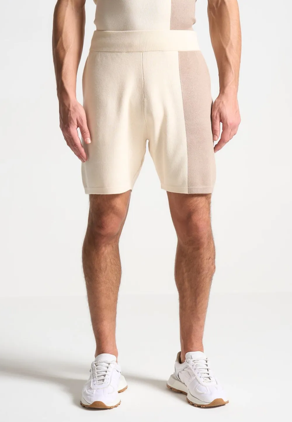 Colour Block Knit Shorts - Black/Beige