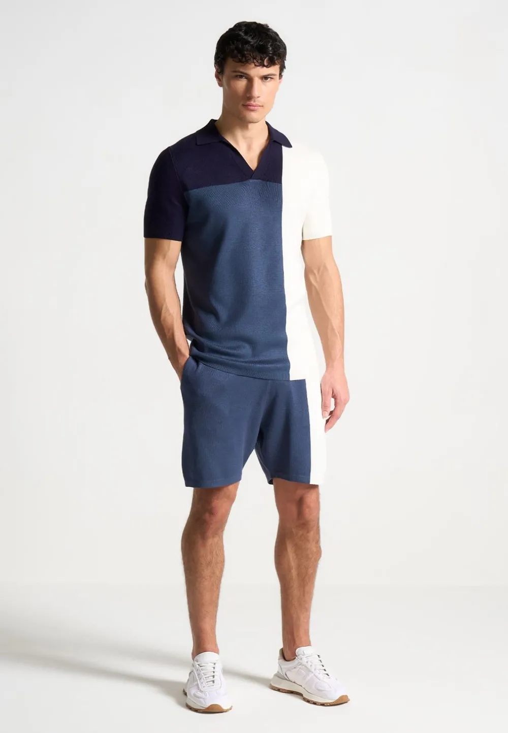 Colour Block Knit Shorts - Navy/Steel