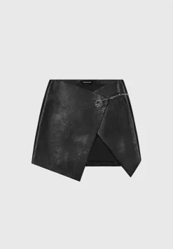 Cracked Vegan Leather Wrap Skirt