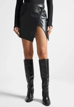 Cracked Vegan Leather Wrap Skirt