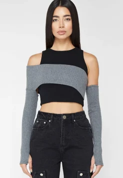 Crop Top With Knitted Overlay