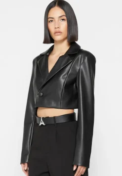 Cropped Vegan Leather Blazer With Open Back
