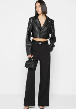 Cropped Vegan Leather Blazer With Open Back