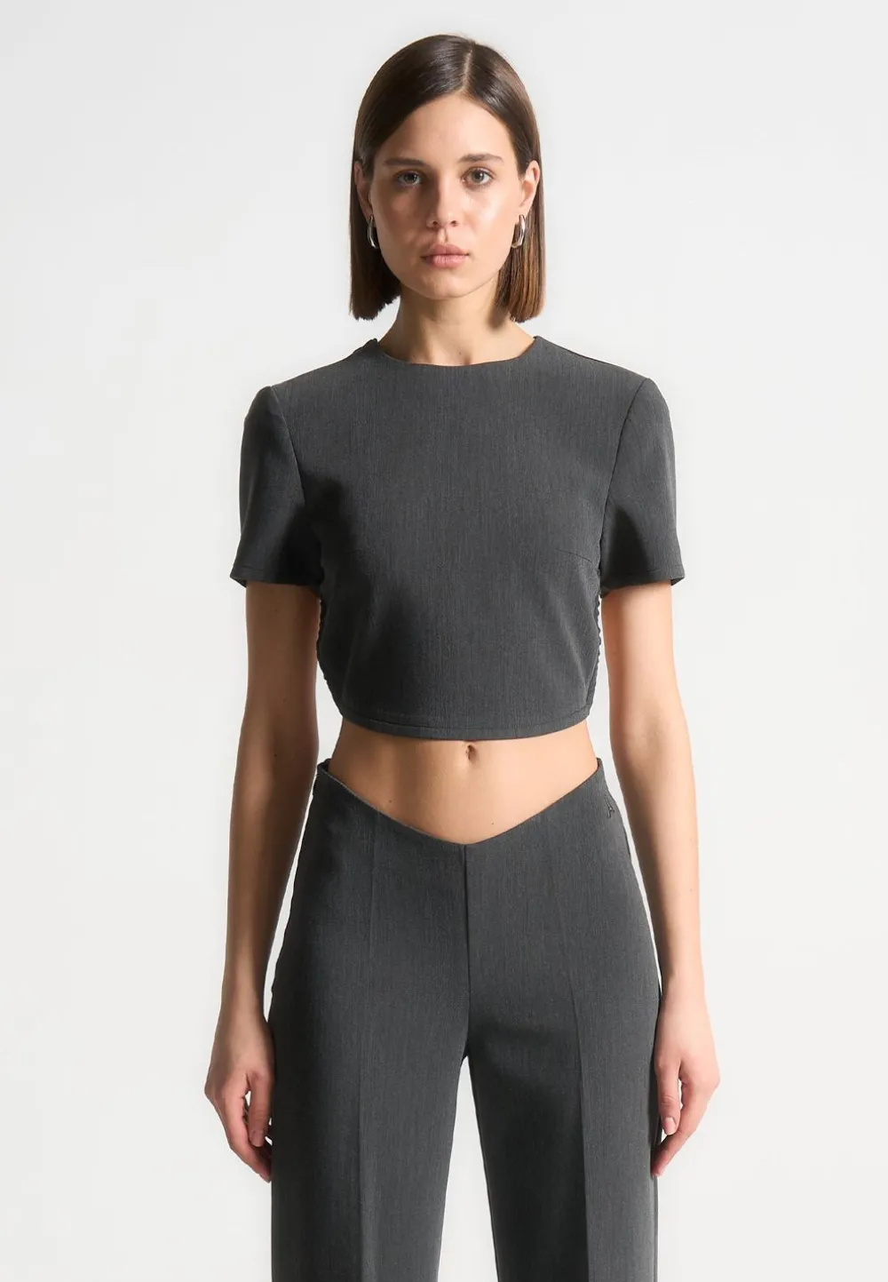 Curved Hem Backless Top With Tie