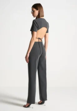 Curved Hem Backless Top With Tie