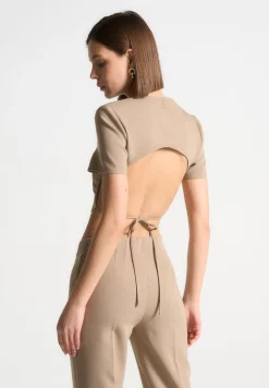 Curved Hem Backless Top With Tie