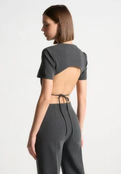 Curved Hem Backless Top With Tie