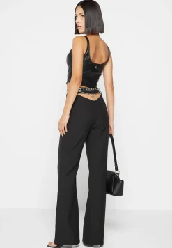 Cut Out Flared Trousers With Chain Belt