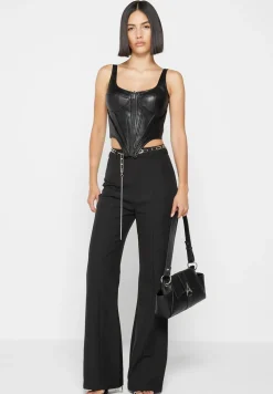 Cut Out Flared Trousers With Chain Belt