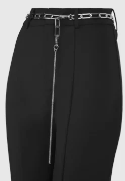 Cut Out Flared Trousers With Chain Belt