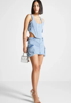 Denim Cargo Mini Skirt