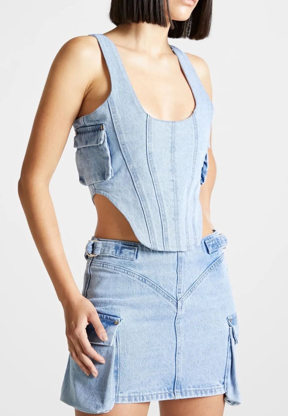 Denim Cargo Mini Skirt