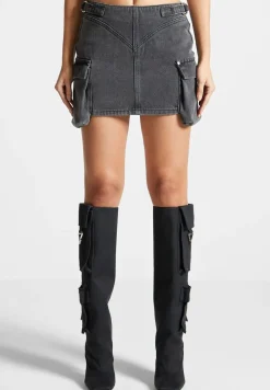 Denim Cargo Mini Skirt