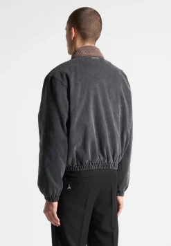 Denim Padded Cropped Bomber Jacket - Washed Grey