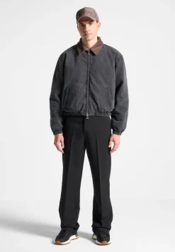 Denim Padded Cropped Bomber Jacket - Washed Grey