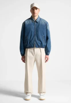 Denim Padded Cropped Bomber Jacket - Mid