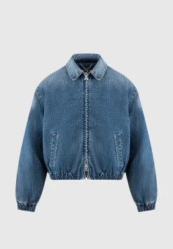 Denim Padded Cropped Bomber Jacket - Mid