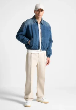 Denim Padded Cropped Bomber Jacket - Mid