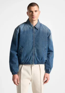 Denim Padded Cropped Bomber Jacket - Mid