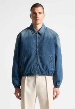 Denim Padded Cropped Bomber Jacket - Mid